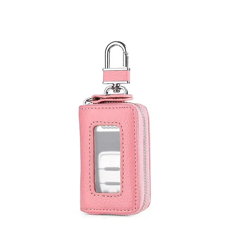 Korean Style Multi-Color Soft Leather Zipper Car Key Case with Transparent Window
