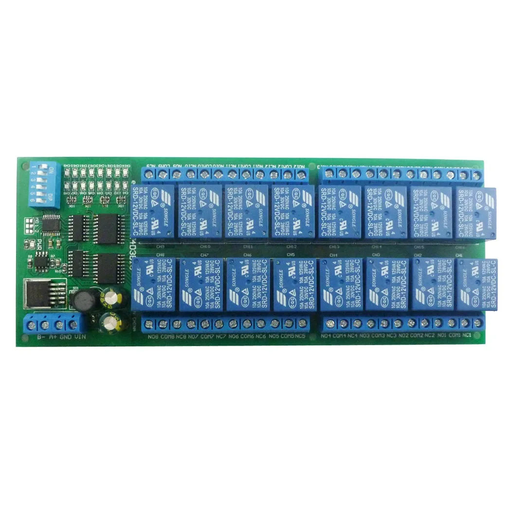 

DC 12V 16 Channel Din35 C45 DIN Rail RS485 Relay Modbus RTU Protocol Remote Control PLC Expansion Board for PTZ Camera Motor Led