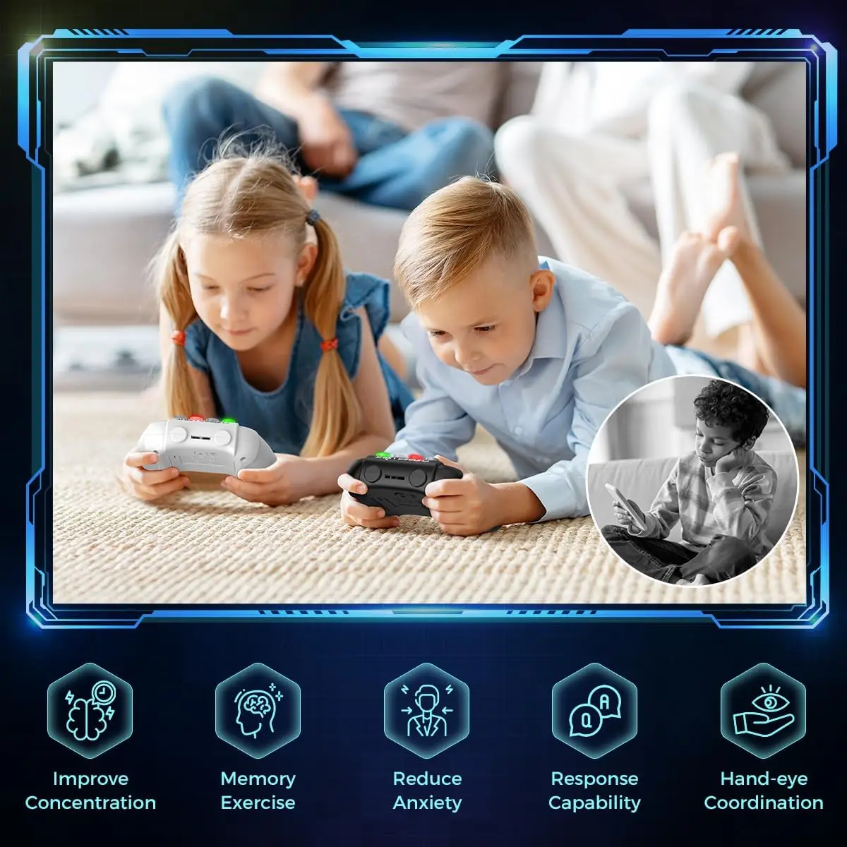 VATOS 2x Quick Push Fidget Game Handheld Electric Pop Game Toy 5 Gameplay Modes Portable Controller for Ages 6+ Kids Boys Girls 3
