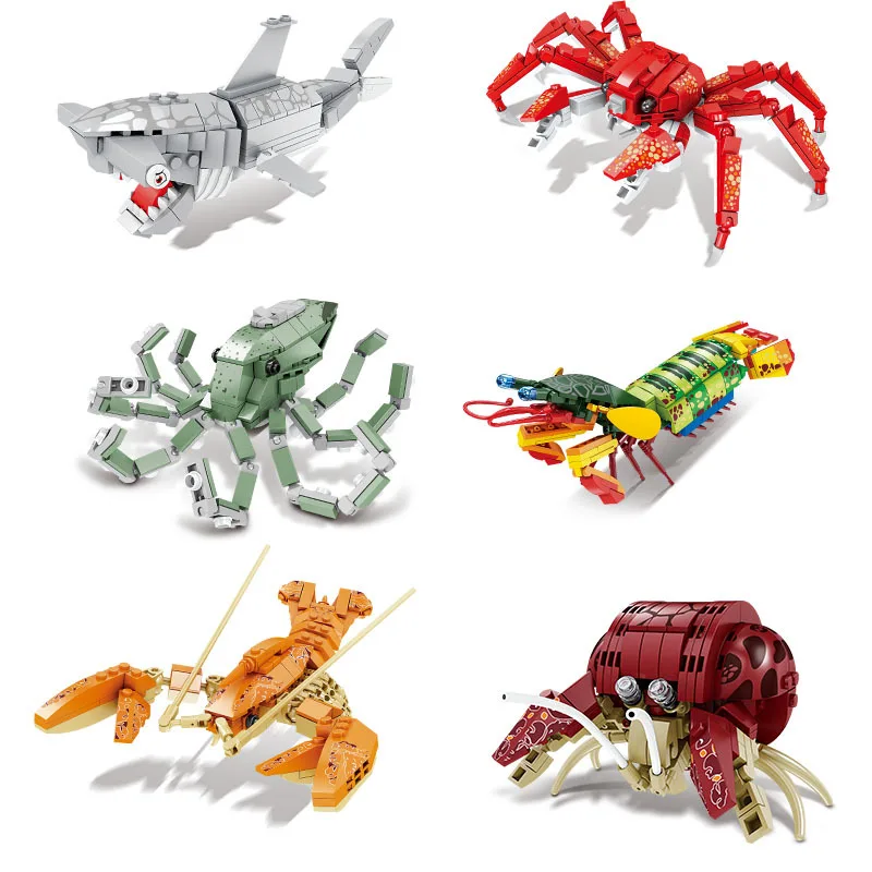 

City Creative Marine Animal Series Sharks, Octopuses, Lobsters, Crabs Desktop Decoration Building Blocks Toys Christmas Gifts