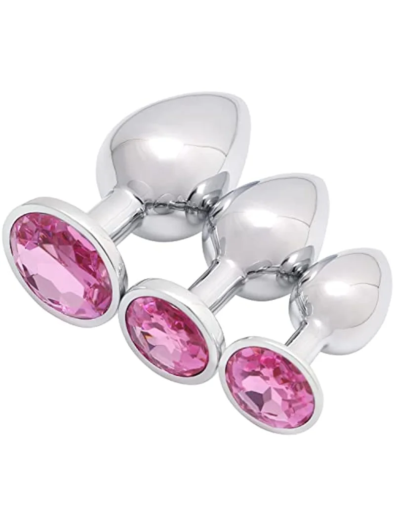 

Akstore 3 pieces deluxe jewelry design fetish anal plugs for male female posterior anal plugs sm erotic toys sex toys (pink)