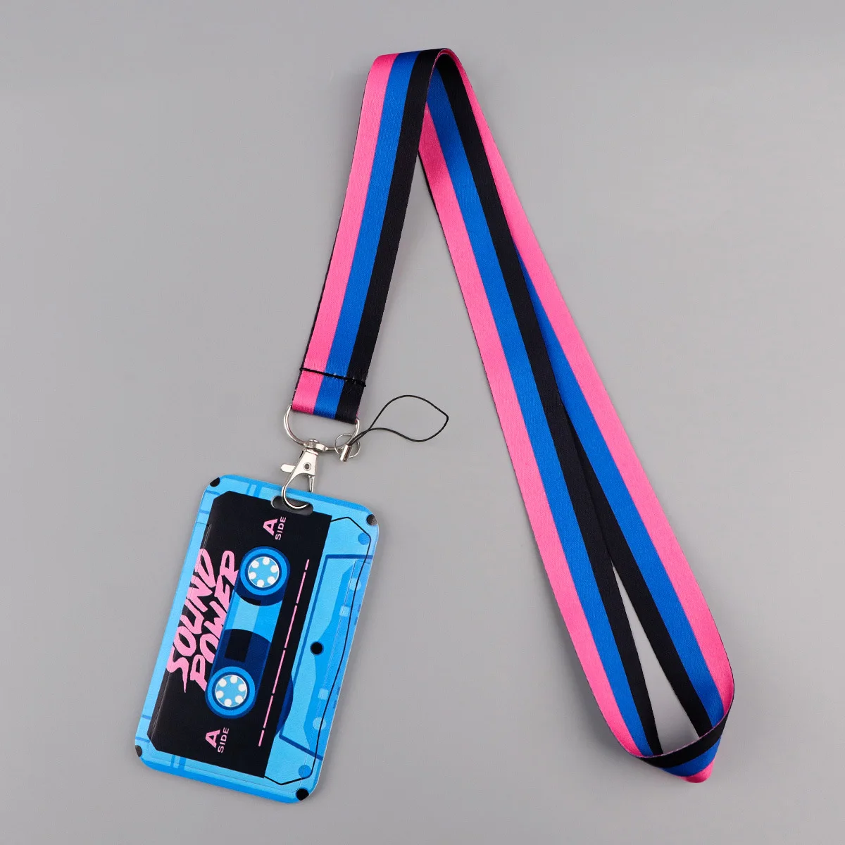 레트로 카세트 테이프 ID 배지 홀더, 끈이 달린 슬라이딩 카드 케이스, ID 카드, 키, 출입증, 사무실, 학교, 학생용