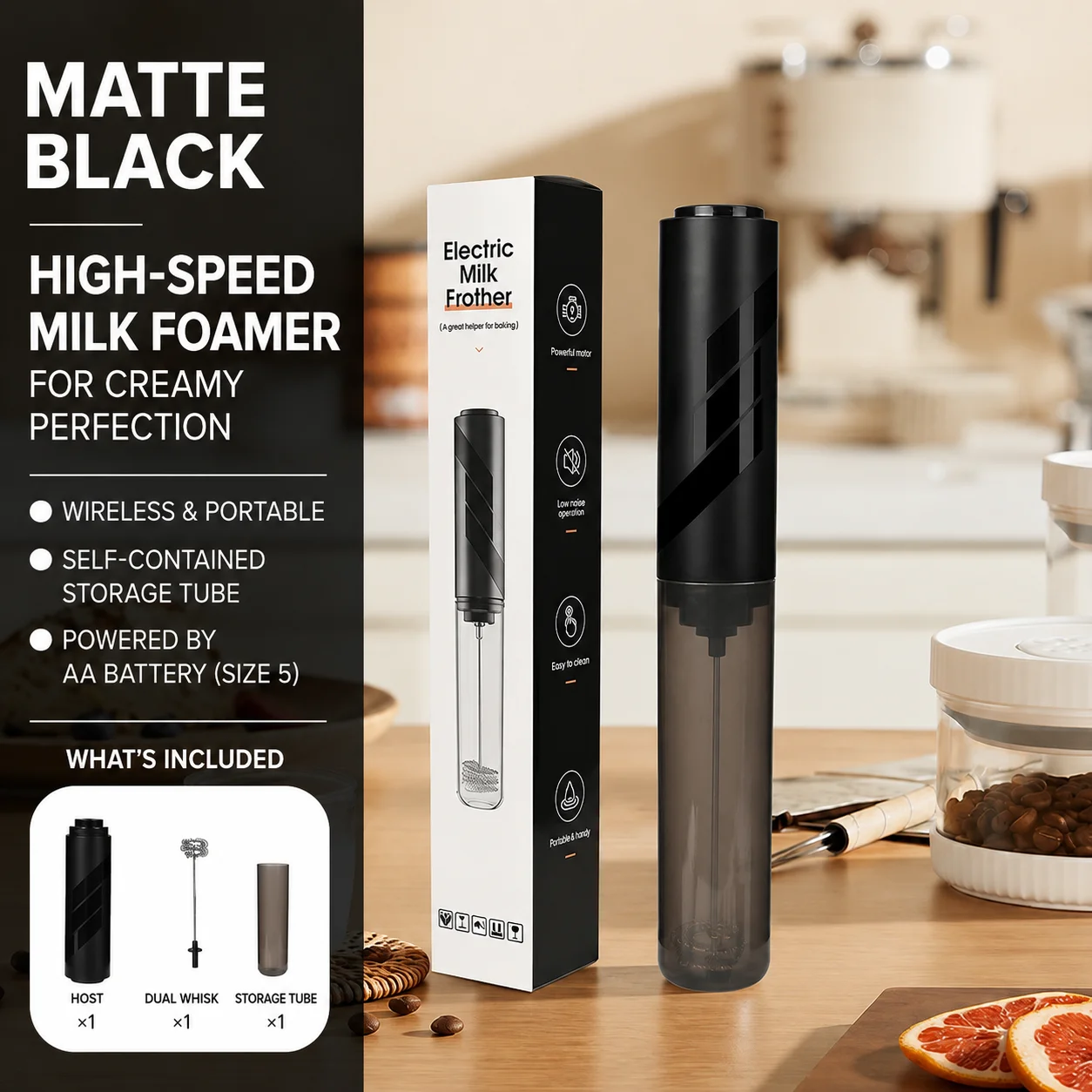 Portable Wireless Electric Milk Frother and Food Mixer - Essential Handheld Kitchen Tool