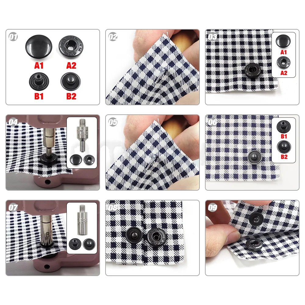 Snap Fasteners Kit Metal Button Snaps with Fastener Snap Installation Pliers For Leathercraft Clothes Garment Jean Bags Shoes 6