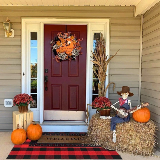 Gray White Layer Rug, Outdoor Woven Porch Rugs Layering Front Door