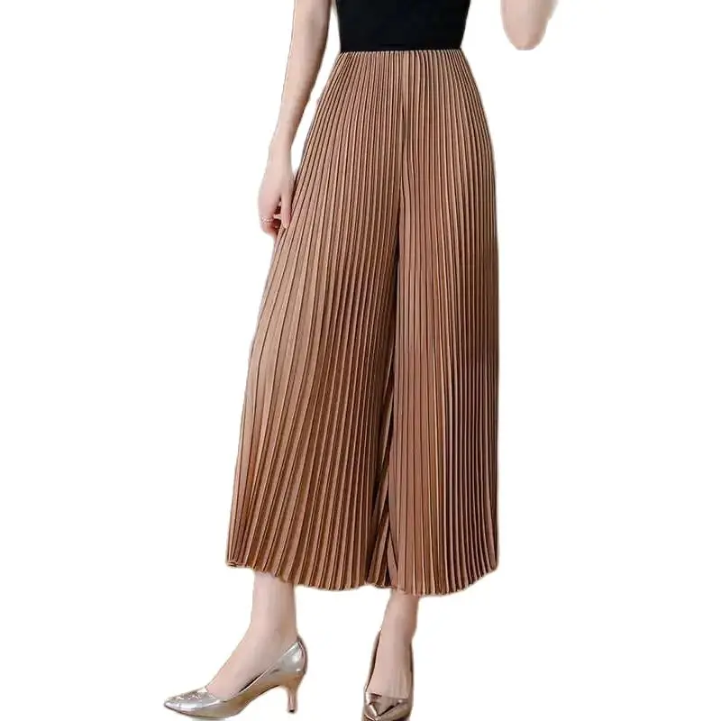 

Spring Summer Pleated Wide-Leg Pant Women 2023 New Fashion Loose Pure Colour Casual Trousers High Waist Nine-Tenth Pants Female