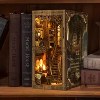 DIY Book Nook Kit Wooden Mini Doll House 3D Puzzle Assembly Model Bookend With LED Light Bookshelf Insert Decor Creative Gifts 5