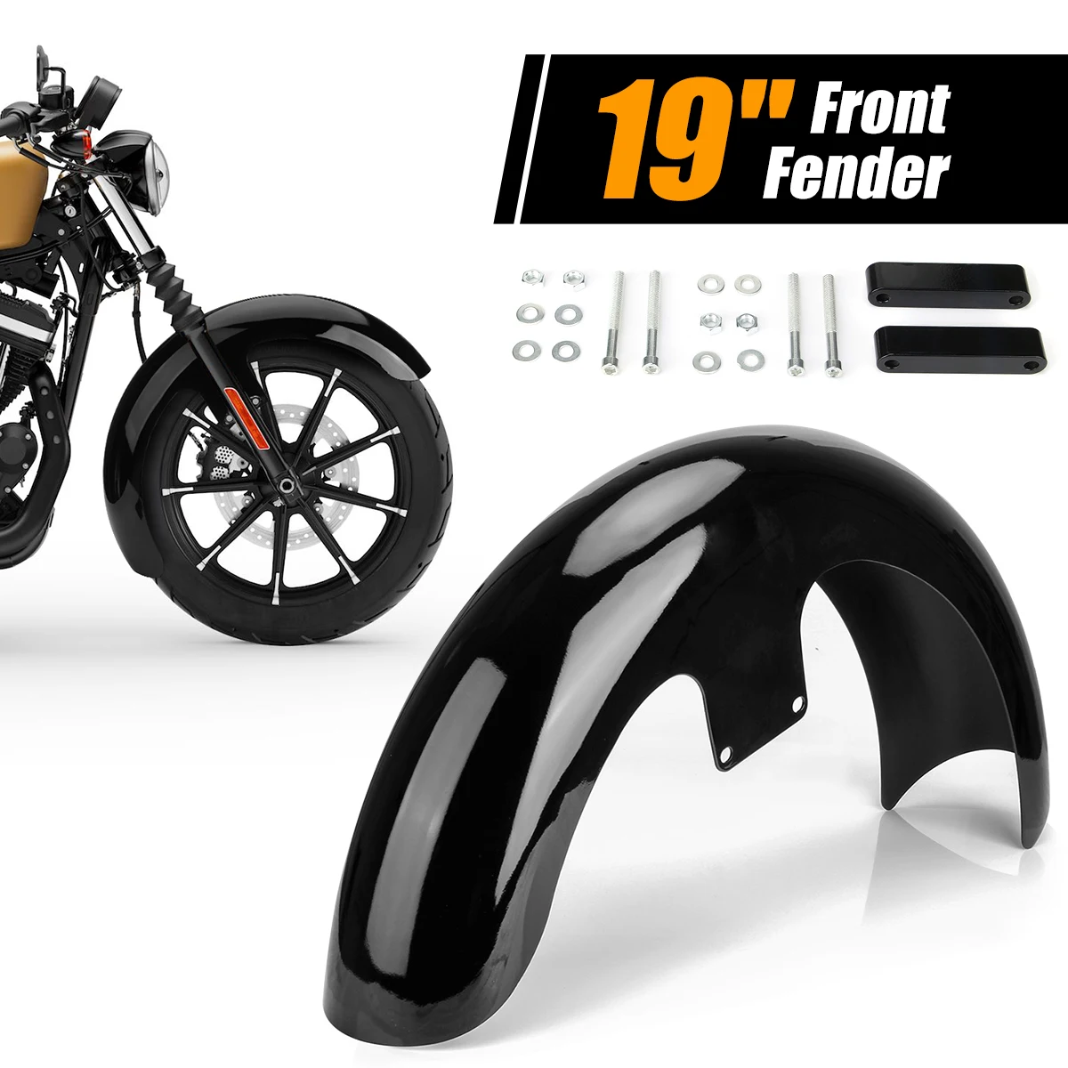 Moto 19 "Fender Wheel Wrap Parafango Anteriore Nero Lucido Per Harley Touring Road Glide Custom Baggers