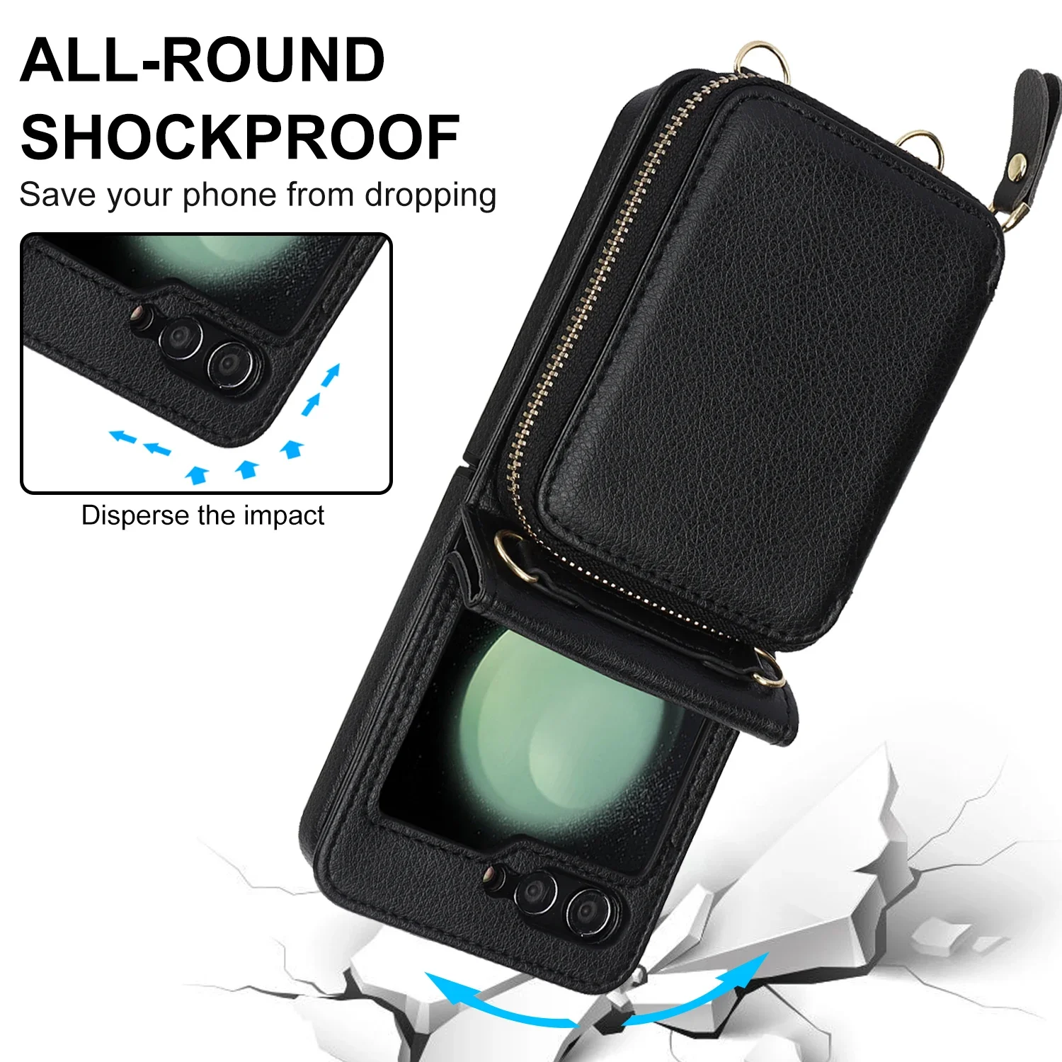 Elegant Crossbody Leather Wallet Case with Zipper Purse and RFID Protection