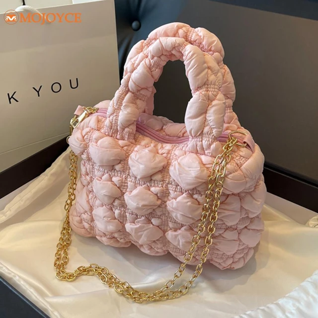 Pleated Padded Girls Crossbody Bag Korean Quilted Embroidered Small Handbag  Solid Cotton Puffy Chain Satchel Women Mini Tote Bag - AliExpress