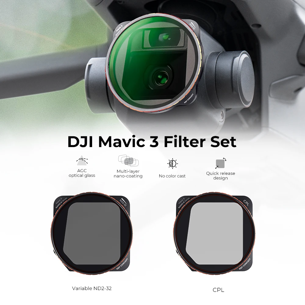 K&F Concept ND2-32 CPL DJI Mavic 3 Camera Lens Filters Variable ND HD Filter Kits 5 Stop with 28 Layer Neutral Density