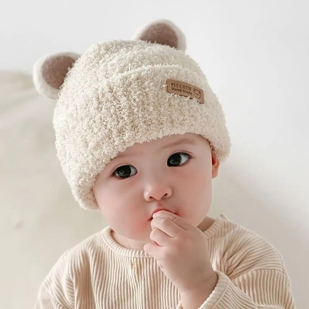 5 Months-3Year Windproof Solid Color Knitted Hat Cute Children Warm Cap Soft Cartoon Beanie Hats Children
