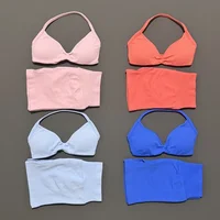 Yoga Gym Set 2 Piece Women Seamless Strappy Yoga Bra Top High Waist Workout Scrunch Shorts Sports Set Fitness Clothes Sportswear - Image 3