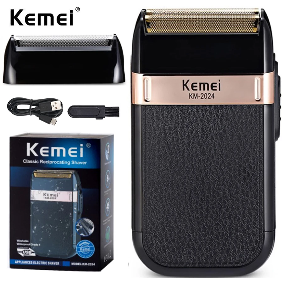 

Kemei Electric Shaver For Men Fashionable Men's Leather Shell Waterproof Rechargeable Professional Beard Trimmer Razor KM-2024