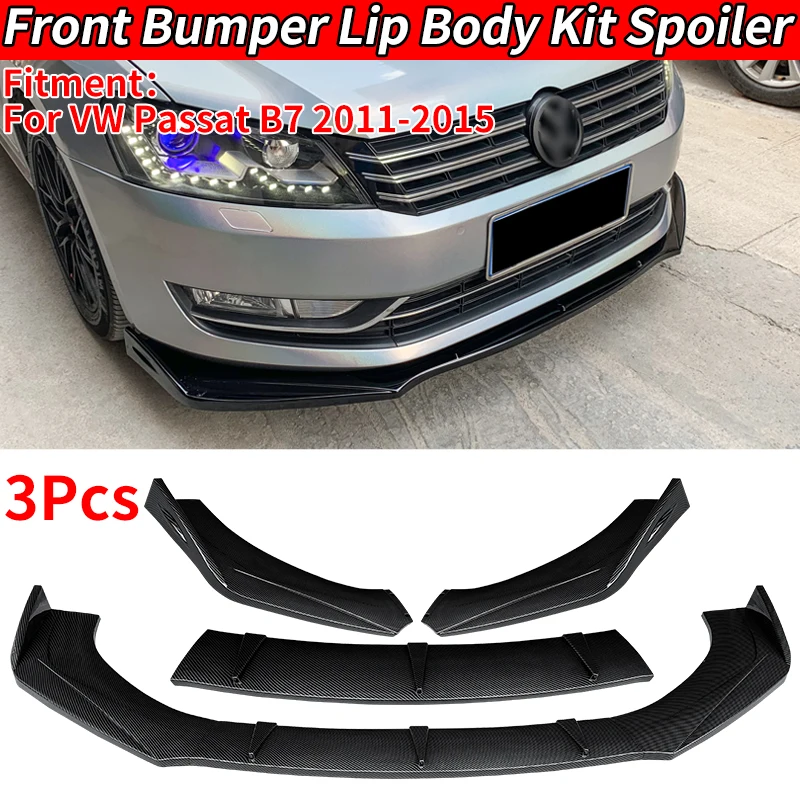 

For Volkswagen Passat B7 2011-2015 3Pcs Front Bumper Lip Spoiler Splitter Gloss Black Car Accessories Modification Part Body Kit