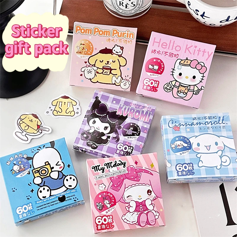 

60 шт./коробка, стикеры Hello Kitty Kuromi Cinnamoroll