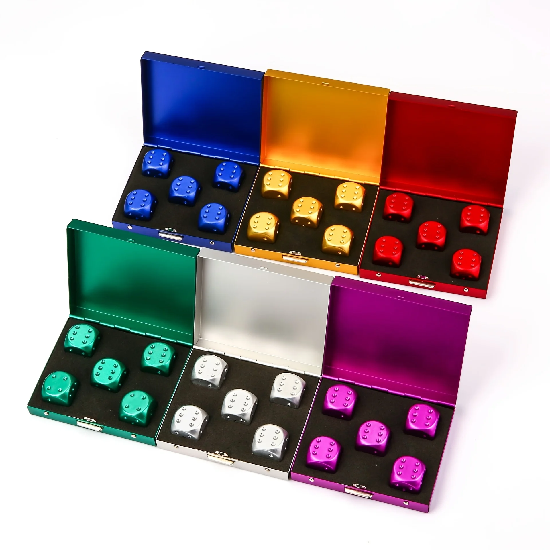 5pcs Game Dice with Storage Box Aluminum Alloy Dice Portable Colored Metal For Camping KTV Bar Party Props Dices