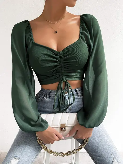 Brittany Sheer Sleeve Crop Top 3