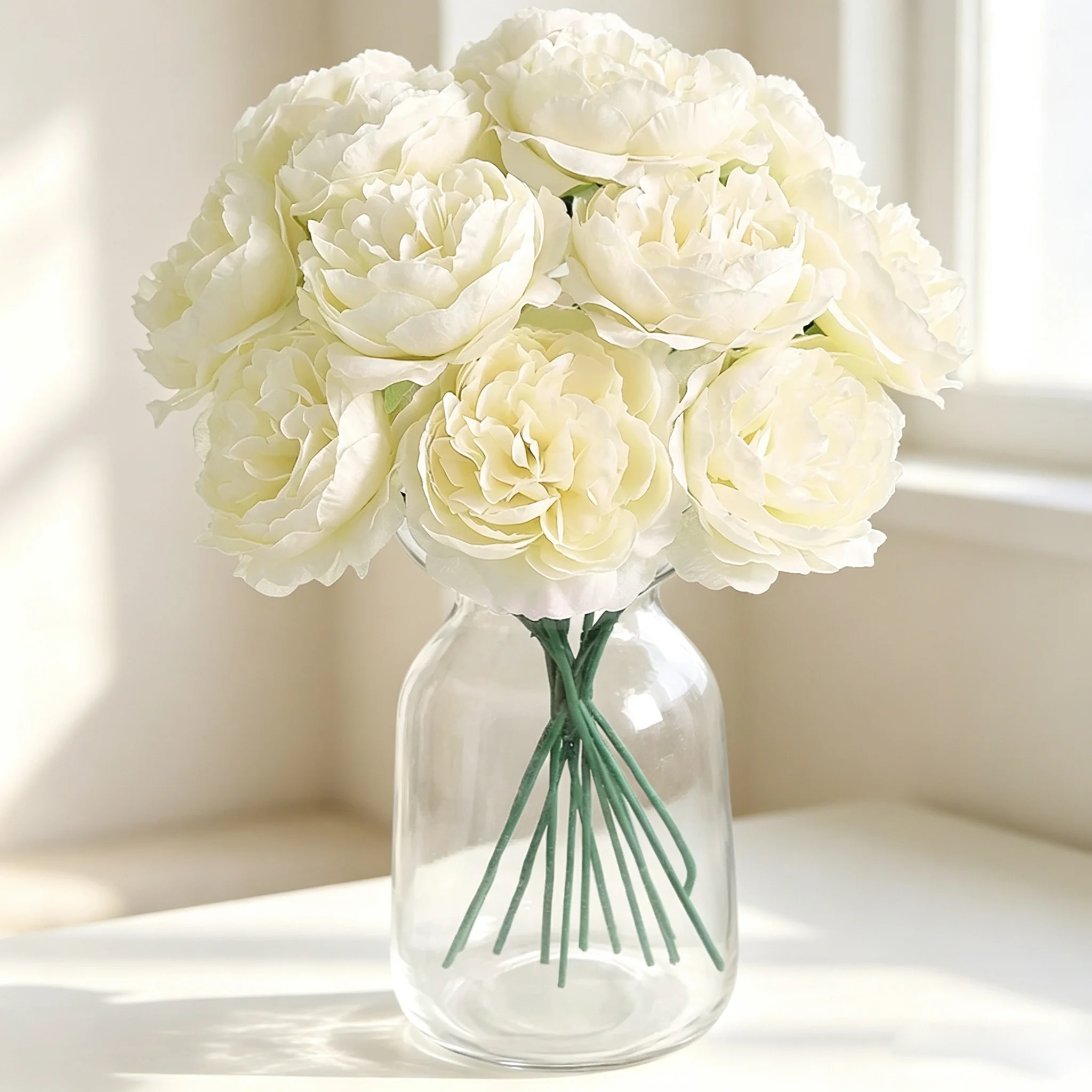 20CM 6Pcs Artificial Silk Blue Peony Flowers With Stems Fake Peony Bouquet  for Home Wedding Decoration Office Desks Ornament