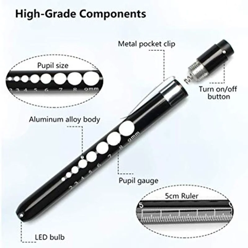 Compact LED Medical Penlight with Pupil Gauge and Work Light Functionality