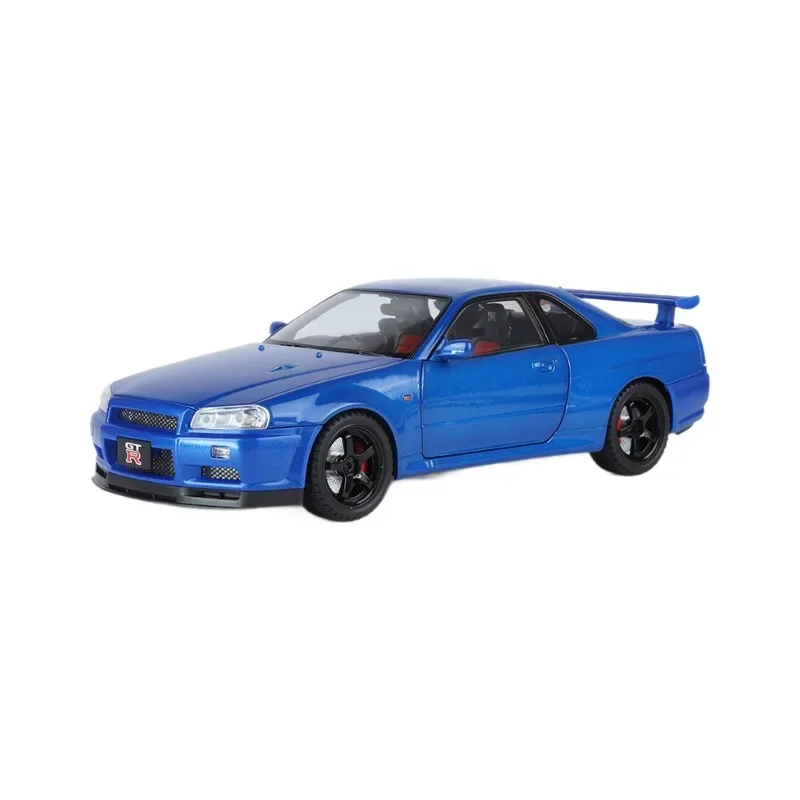 1:18 GTR R34 합금 모델 자동차 다이캐스트 금속 자동차 사운드 및 조명 수집품 어린이 장난감 선물
