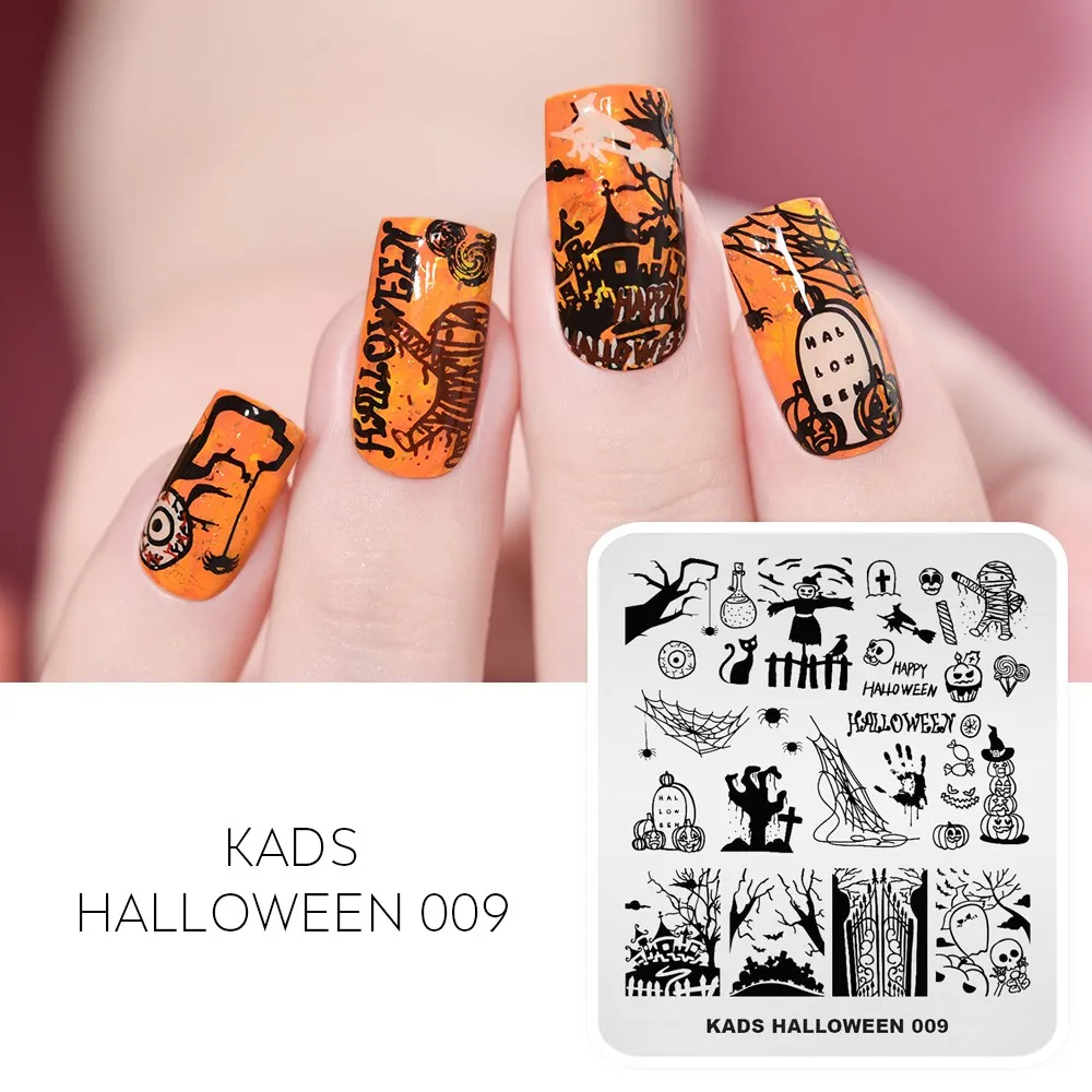 KADS Nail Stamping Plate Halloween Nail Design Spider Web Bat Pumpkin Lantern Nail Art Stamping Templates DIY Manicure Tool 5