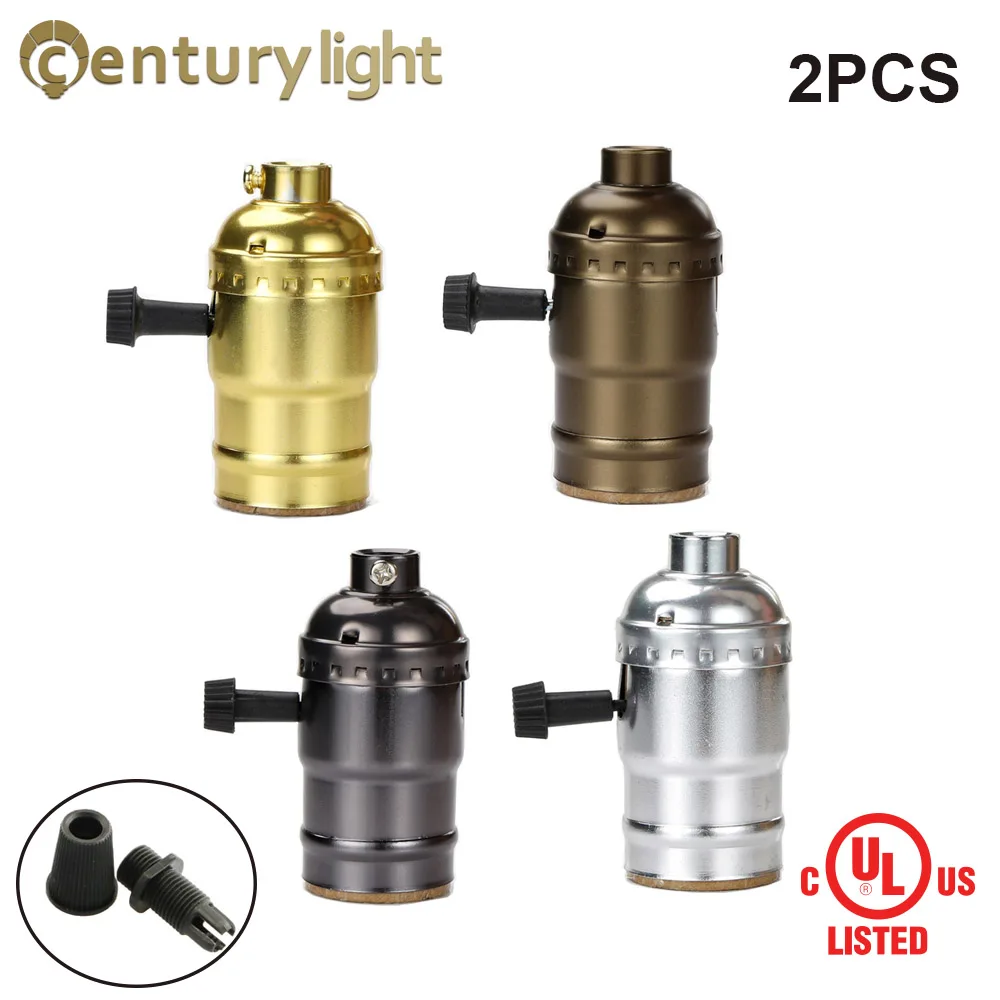 2PCS Vintage E26 E27 Aluminum Retro Lamp Base Holder Screw Aluminum Shell Bulb Light Socket 4 Colors with Switch 110V/220V