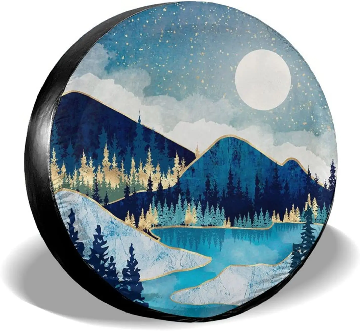 

Blue Gold Spare Tire Cover Mountain Tree Star Waterproof DustProof Universal Spare Wheel Tire Covers 16 Inch Fit for RV Travel