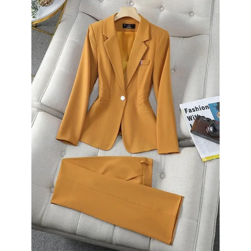 

Yellow Black Red Office Ladies Pant Suit Set Women Female Business Work Wear Formal Blazer Jacket And Trouser 2 Piece