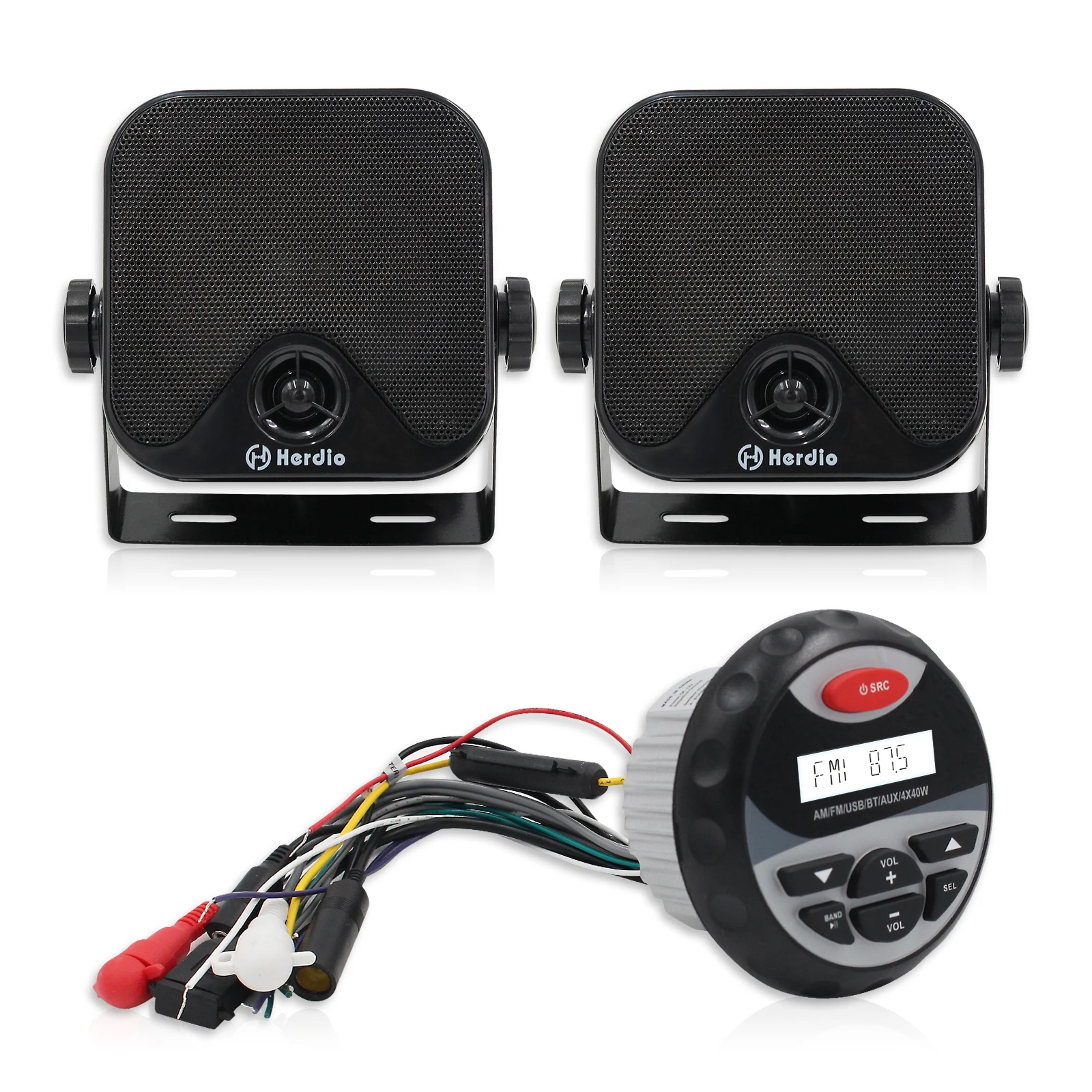 5.25" Marine Speakers Antenna Bluetooth USB Radio Cover 3.5" Speakers Amp 
