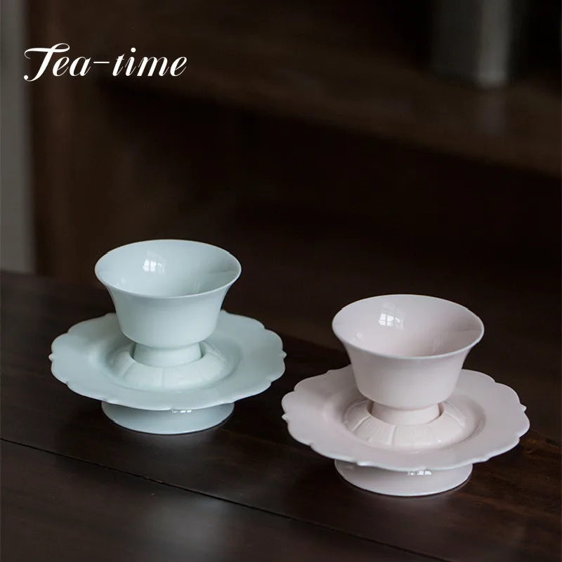 

45ml Retro Imitation Song Hutian Kiln High-footed Master Cup Handmade Porcelain Sunflower Mouth Cups Customized Chazhan Gift Box