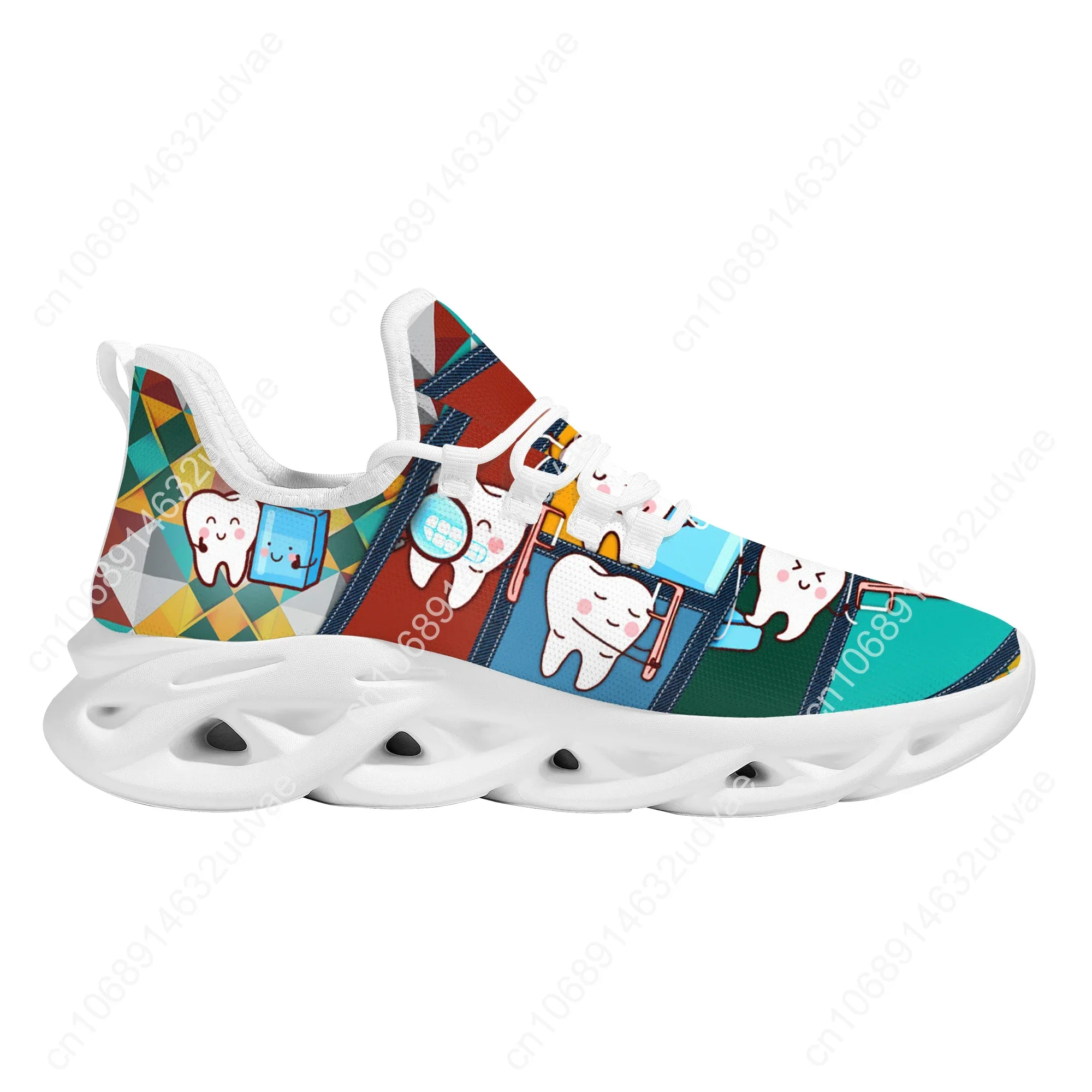 Funny Cartoon Tooth Design Flat Shoes Mother's Day Gift Non-slip Cozy Platform Swing Shoes New Trend Dental Nursing Sneakers