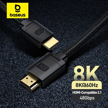 Baseus cabo compatível com hdmi para xiaomi mi box 48gbps digital para ps5 ps4 8k 2.1 4k 2.0 divisor compatível com hdmi cabos 8k/60hz