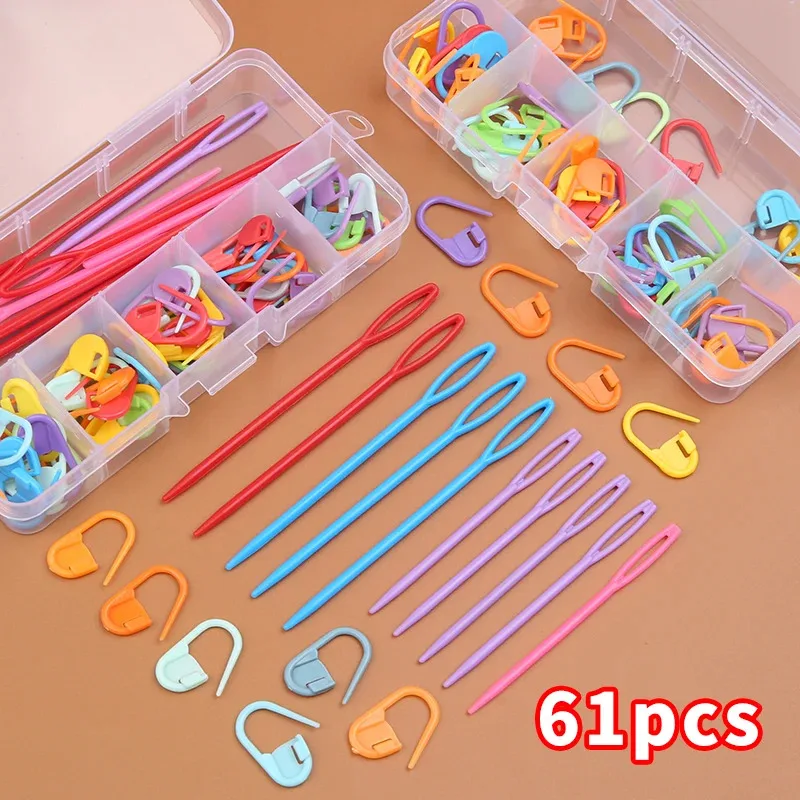 Plastic Resin Small Clips 61pcs Multicolor Plastic Resin Small Clips Knitting Crochet Markers Locking Stitch Needle Clip Marking Rings DIY Sewing Tool