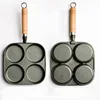 Non-stick Frying Pan 4 cup Cast Iron Egg Pan Divided Baking Pan with Wooden Handle Omelette Pan for Eggs Steak and Burgers 6