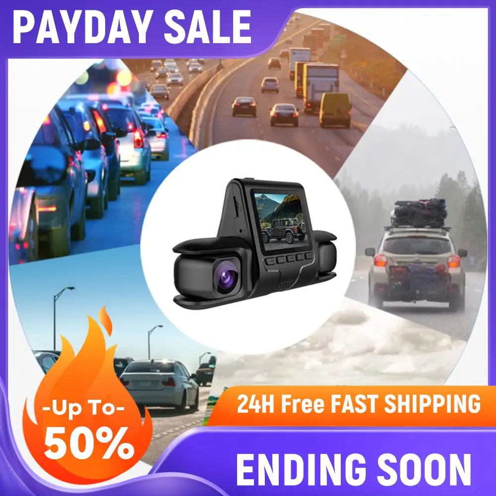 Videocamera per Auto a 3 Obiettivi con G-Sensor HD 1080P, Registratore Video per Auto, Monitor di Parcheggio, Telecamera Anteriore e Posteriore, Display LCD, Visione Notturna
