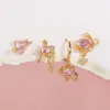 New ins Vintage Pink Heart Zircon Earring Gold-plated Exquisite Universe Moon Stud Earrings Set For Women Girls Fashion Jewelry 2