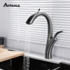 Modern Black Brass Kitchen Faucet With Pull-Out Design, Single Handle For Hot And Cold Water, 2 Functions, Modern Sink Faucet