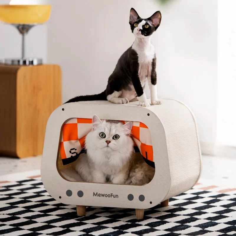 

Summer Cat Litter Cat House Semi-enclosed Hideout Wooden Cat Litter Four-season Universal Cat Bed Supplies