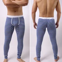 Men's Thermal Underwear Bottoms Sexy Long Johns Warm Cotton Underwear Bulge Penis Pouch Low Rise Men Leggings Man Striped Lounge 2