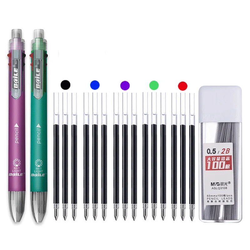 6 in 1 MultiColor Pen Ballpoint Pen Set Retractable 5 Colors and