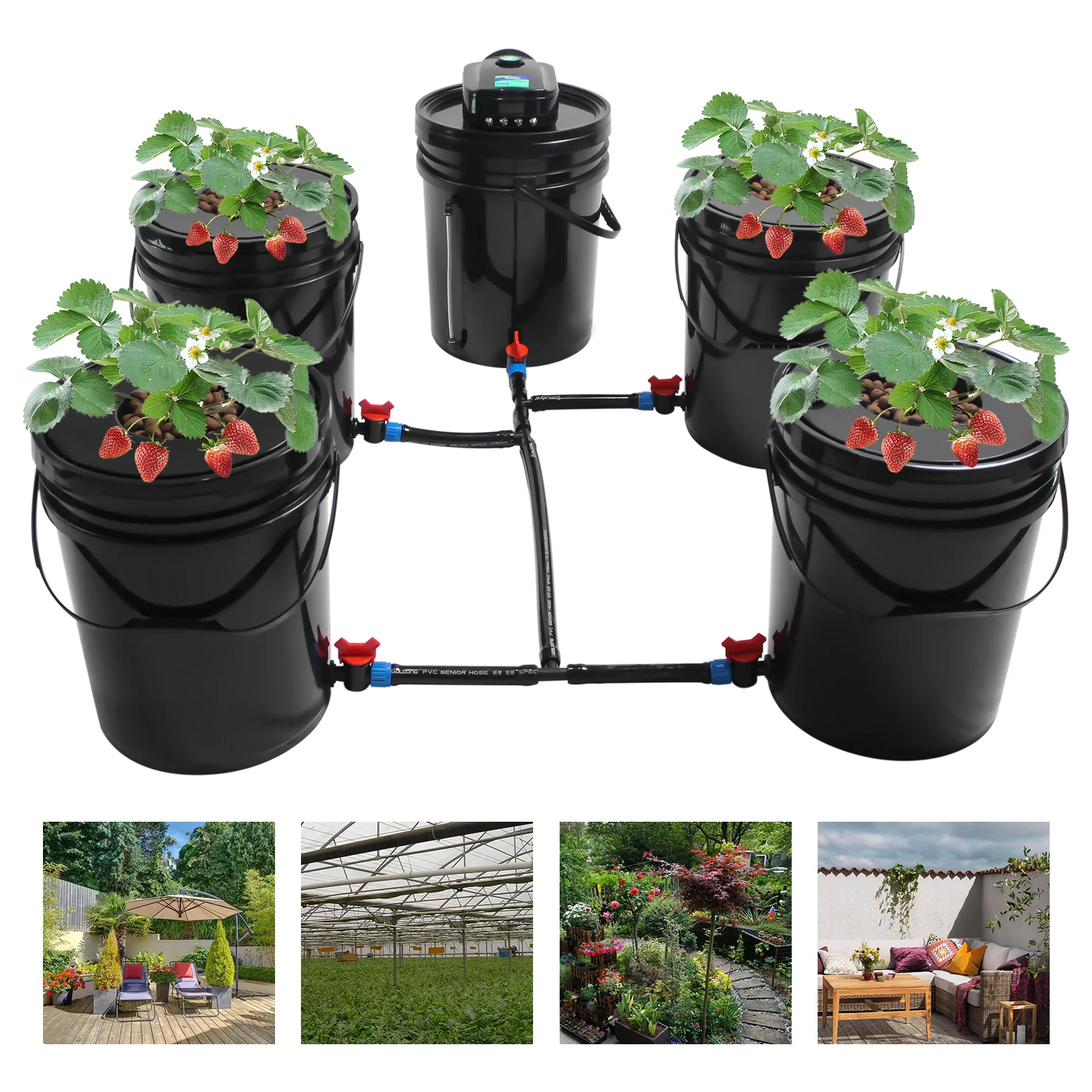 LOYALHEARTDY DWC Hydroponics System 5 Buckets Deep Water Culture Hydroponic Bucket Kit with Air Pump Recirculating Grow Kit