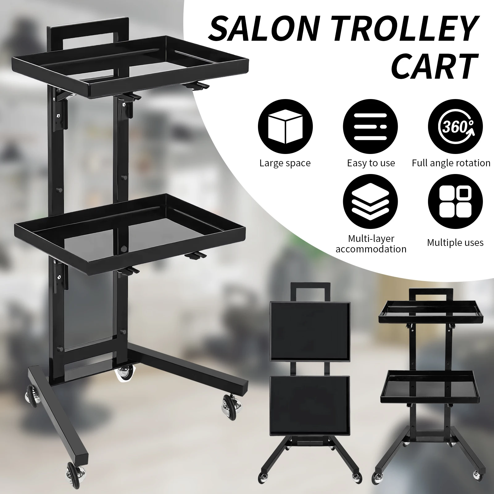 Salon Tray Cart Premium Aluminum Tattoo Tray Rolling Trolley Adjustable Height Storage Utility Cart for Clinic Spa Rolling Tray