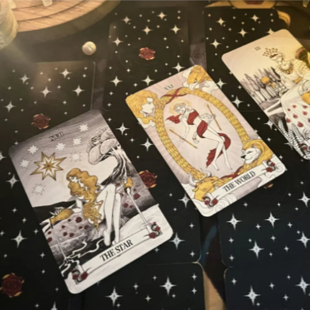 Secret Mirror Tarot 12*7cm Feminine Art Tarot In Rich Symbolism with Monochrome Realm:Black, White, Red, Gold- with Guidebook 3