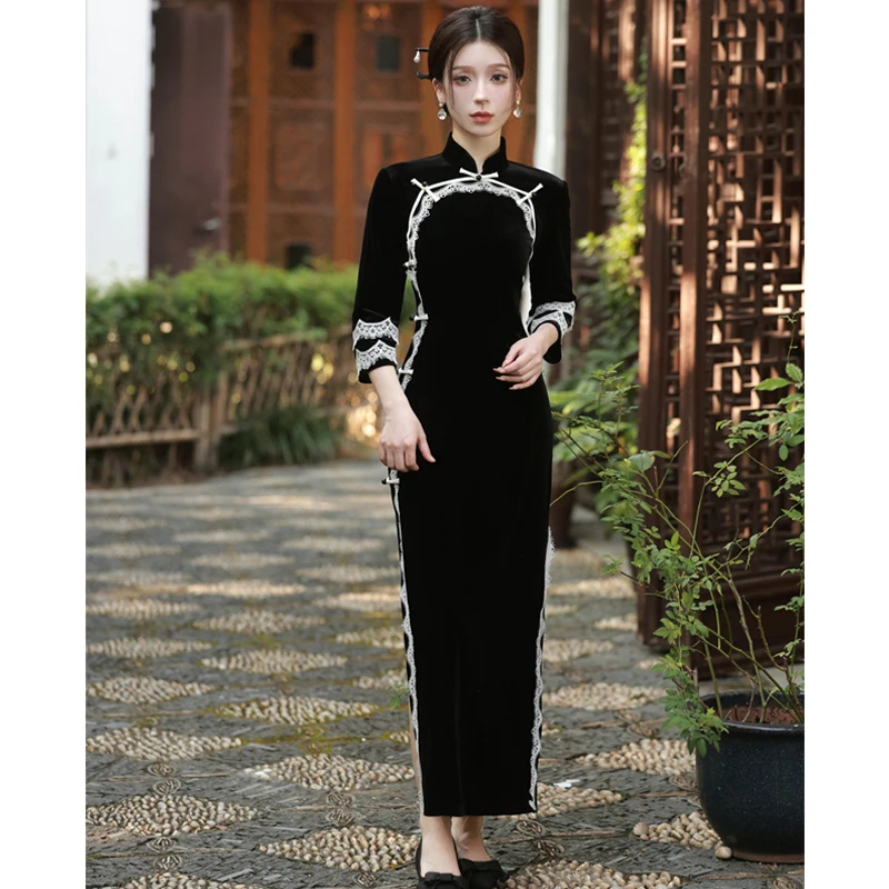 black-velvet-lace-lace-long-cheongsam-2023-autumn-winter-new-vintage-chinese-traditional-qipao-plus-size-dress-elegant-vestidos