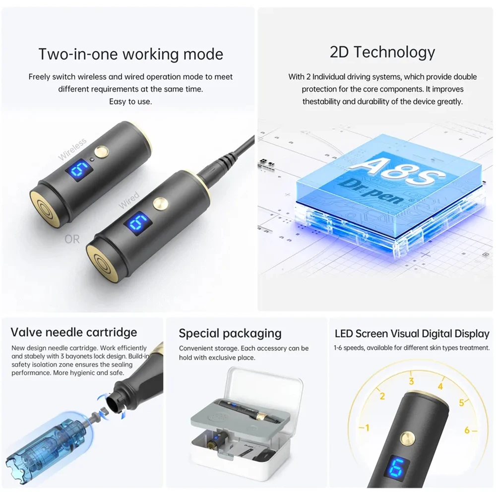 Original Dr pen Ultima A8S Microneedling Pen 22 pcs Needle Skin Care Wireless Anti Back Flow Derma Pen Beauty Machine
