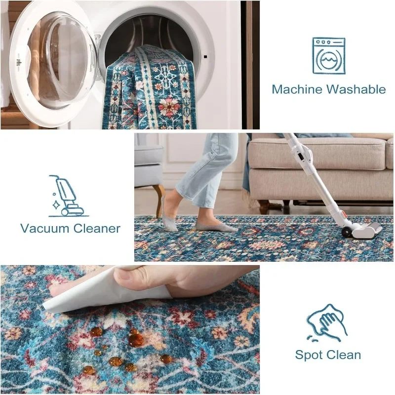 Retro Living Room Carpet Large Area Persian Bedroom Bedside Rugs Machine Washable Non-slip Sofa Coffee Table Floor Mats Tapis 러그