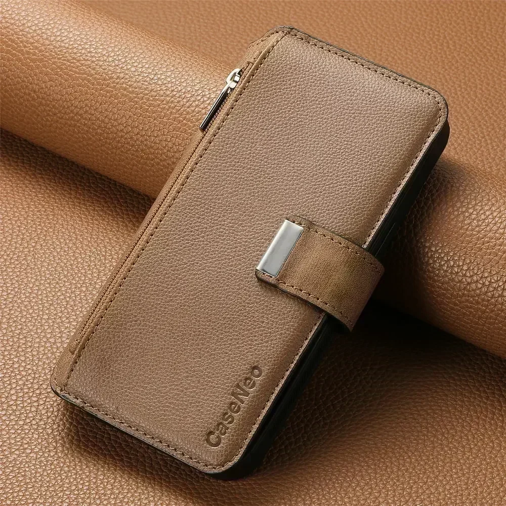 Luxury RFID Leather Card Holder Detachable Zipper Wallet Flip Cover Case
