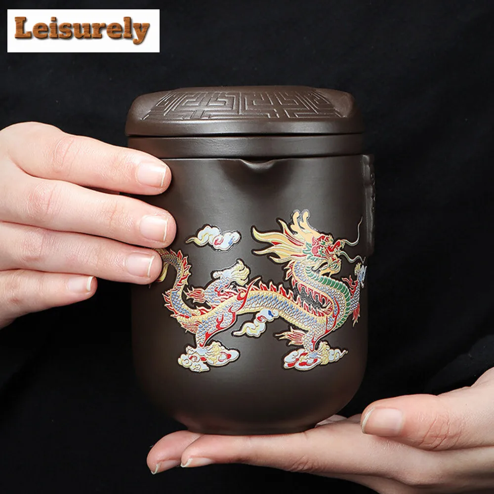 Purple Sand Color Changing Travel Tea Set Kit Dargon Phoenix 1 Pot 6 Cups Tea Maker Outdoor Travel Tea Set Portable Bags Teaset