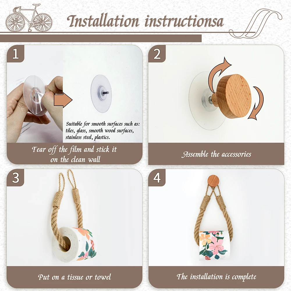 Vintage Towel Hanging Rope Toilet Paper Holder Home Hotel Bathroom Decoration Storage Rack Suction Cup Wall Mounted